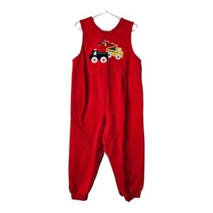 Fast Friends Jumpsuit Toddler Boy Size 3 Red Sleeveless Button Snap Embroidered